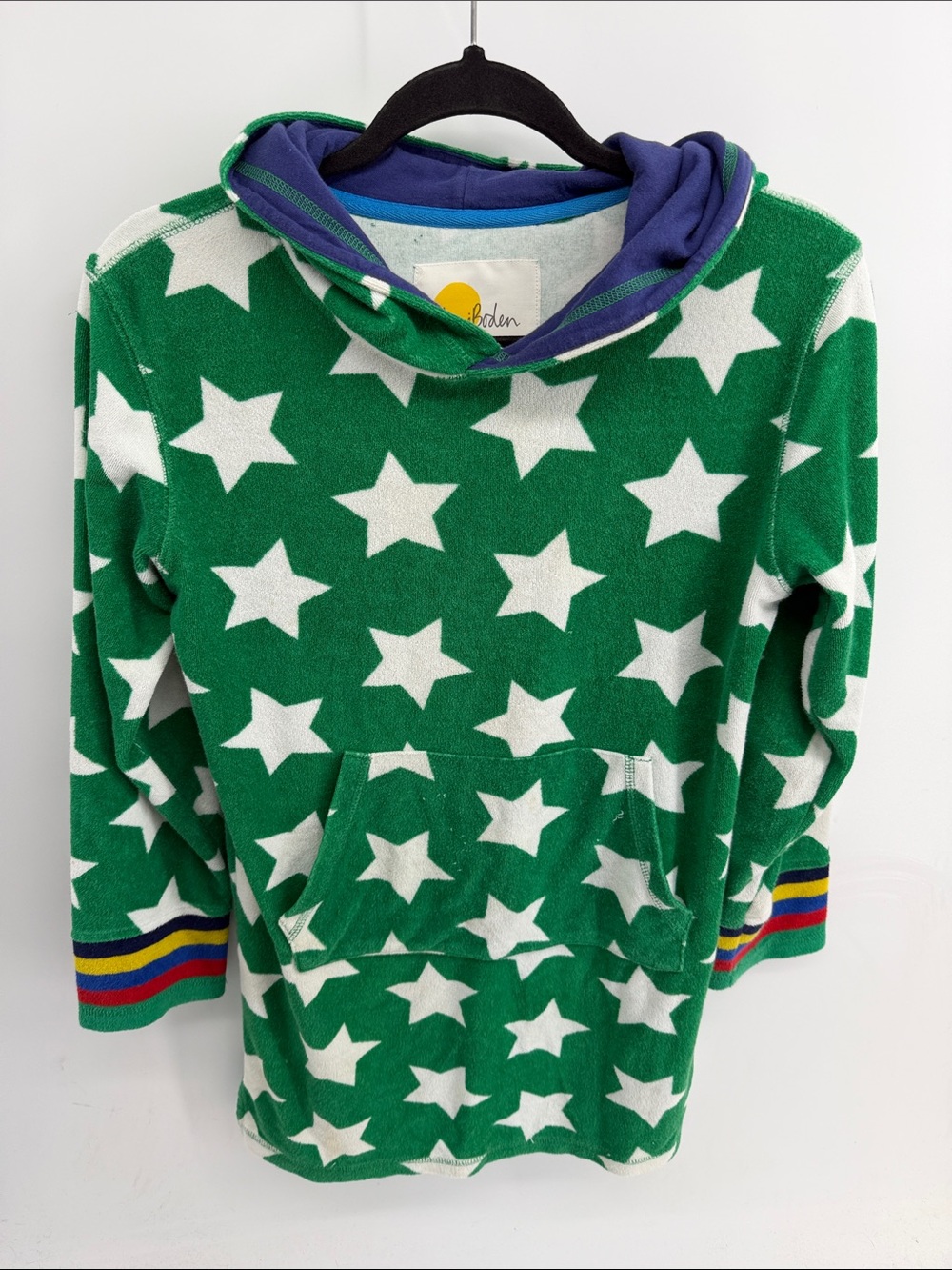 Mini Boden star print hooded Terry clothe swim bathing suit cover up dress 11-12
